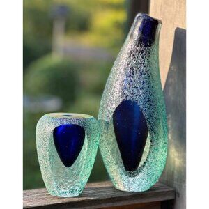 Alessandro mandruzzato sommerso Teardrop Textured Cobalt Vase Set. Trades welcom